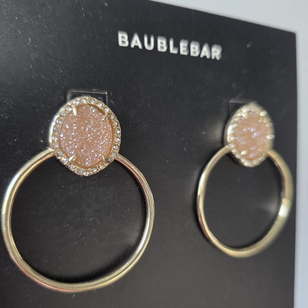 BaubleBar Pink Druzy Hoop Earrings in Gold